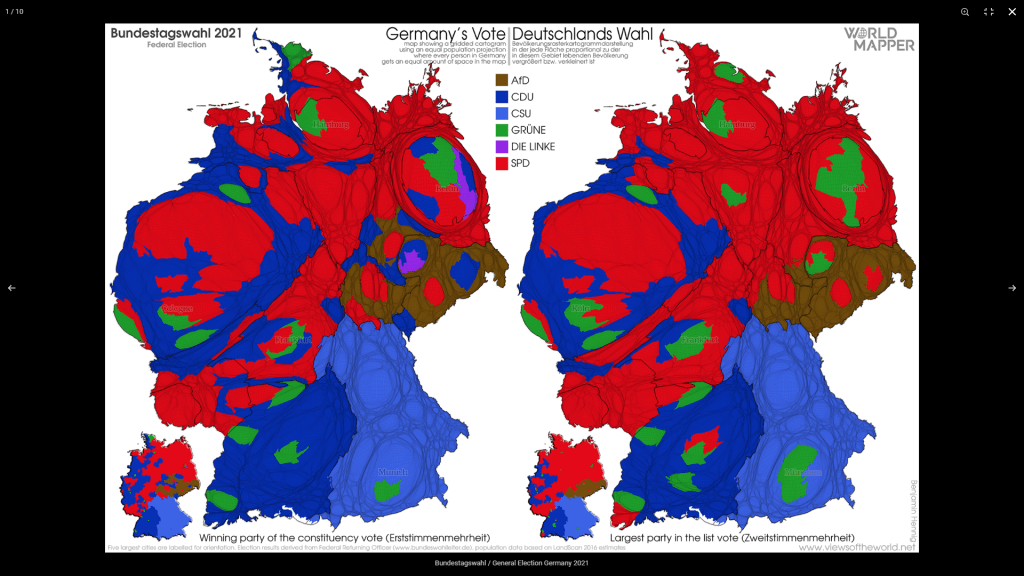 Political map of Germany after the general election in Germany 2021